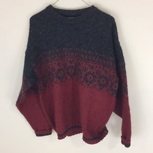 Vintage Navy and Burgundy Wool Blend Sweater Size Medium